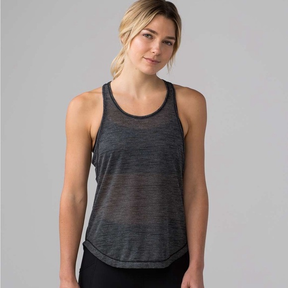 Lululemon Tank Top Heathered Gray Long Distance Tank Racerback Mesh Back - Picture 1 of 4